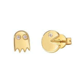 ⭐️NEW⭐️ 14K Gold Pac Man Mismatch Earrings Set With Diamond Inlay Accents
